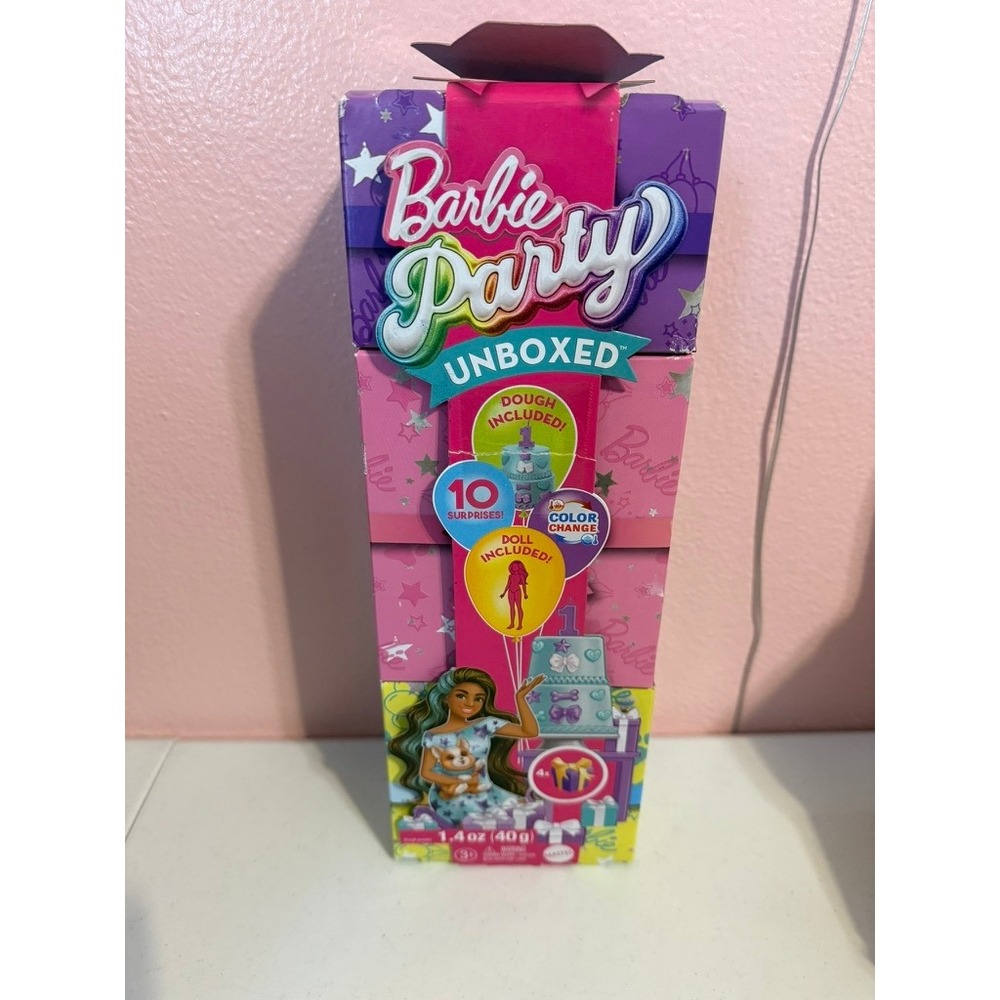 Barbie Party Unboxed Doll 10 Surprises Color Change Dough Included Mattel